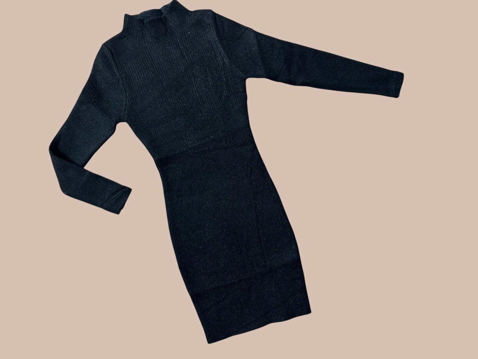 Meisjes zwarte gebreide jurk met col – comfortabele stretch - Afbeelding 2